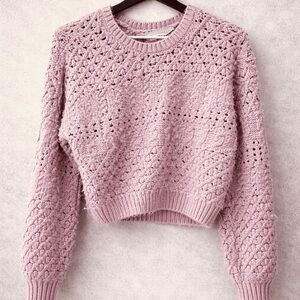 Saltwater Luxe Brown Taupe Cropped Sweater Keyhole Back Medium Boho Knit